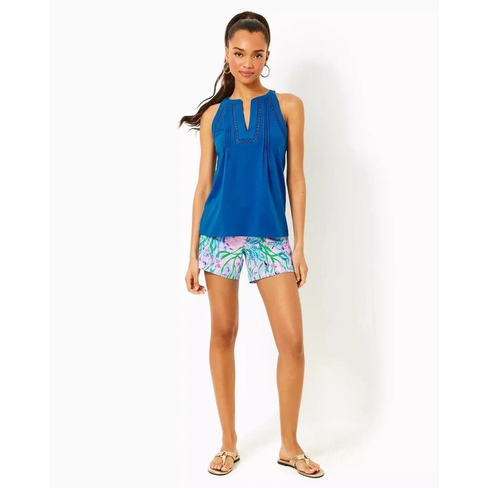 Lilly Pulitzer Women's Isaac Knit Top Tank Pintuck Resort Cotton Blue XL 288286